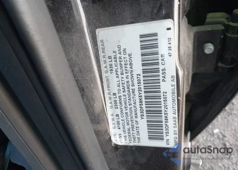 2000 Saab 9-3 Se from USA, damaged, VIN YS3DF58K5Y2015072